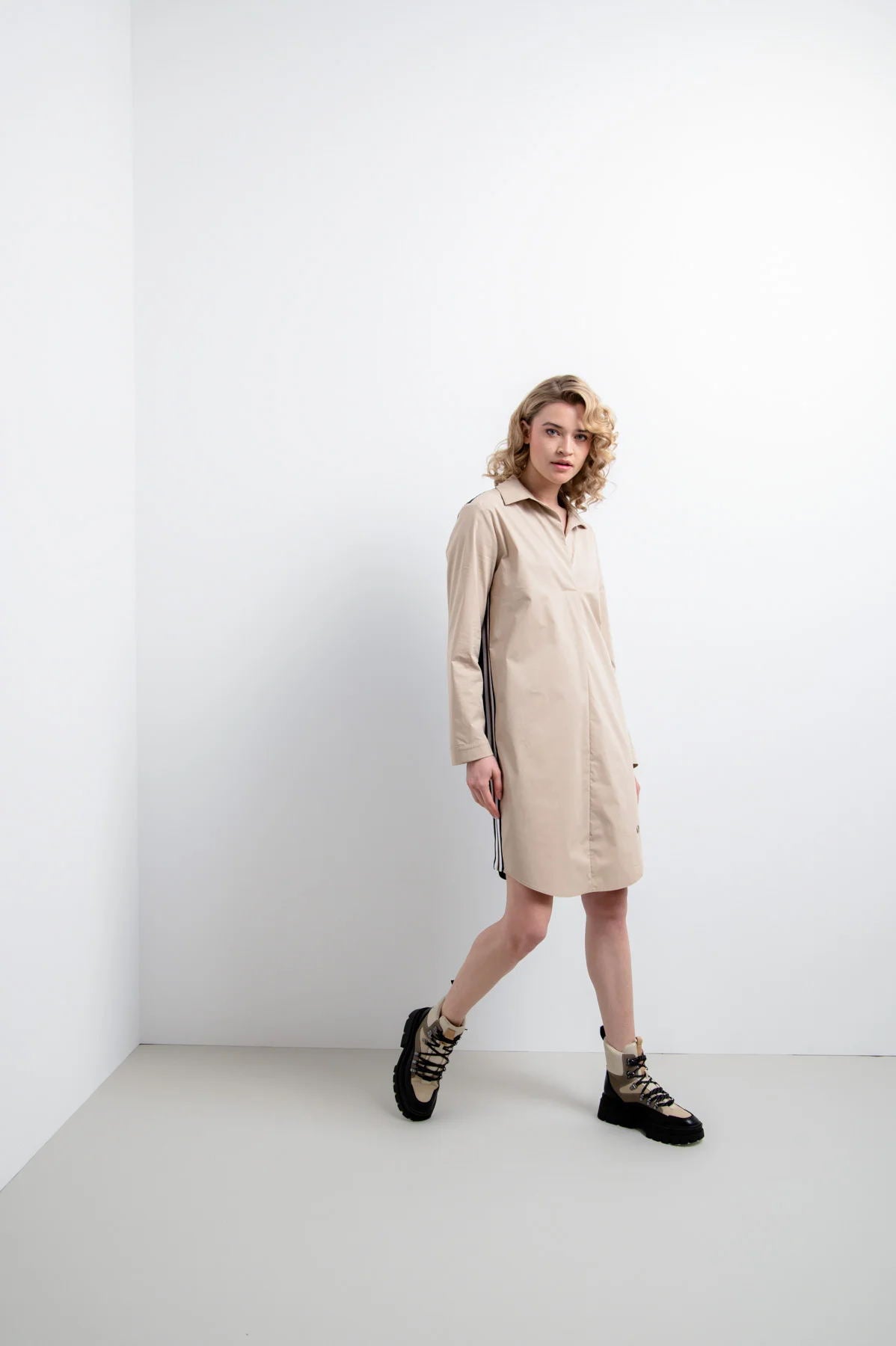 Shirt Blouse Dress in Material Mix